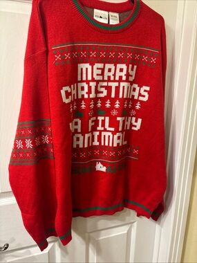 Red 'Merry Christmas Ya Filthy Animal' Holiday Sweater Home Alone New w/ tag XL
